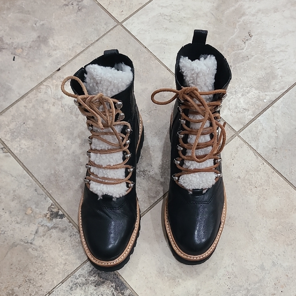Marc Fisher Black and Tan Lace Up Boots